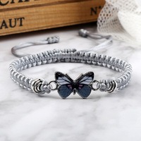 Corde Tressée Réglable Lucky Butterfly Friendship Bracelet Assorti Mignon Papillon Charm STRING Bracelets pour Femme-Bleu