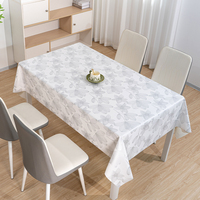 Nappe de table rectangulaire en vinyle PVC RNPT à feuilles blanches, nappes de table en plastique, nappes de table PVC essuyables, nappe de table en toile cirée