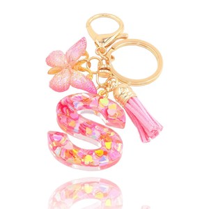 CHENXI En gros Porte-clés en résine rose avec pendentif cristal, pompon, lettre et papillon, breloques de sac pour filles - Product Image 3