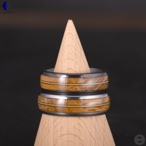 Gentdes perhiasan RTS Double Whisky kayu dan pusat gitar senar Inlay Dome Cincin pertunangan keramik hitam - Product Image 2