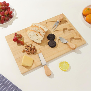 Bamboo Cheese <b>Board</b> Set With Knives 3 Piece Cutting <b>Board</b> For Cheese And Bread Serving Western Style Kitchen <b>Tool</b> - Product Image 4