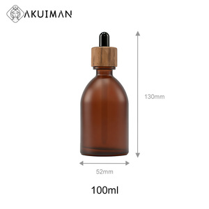 Flacon vide en verre 100 ml avec anneau en noyer, bouteille d'huile essentielle anti-UV au design ambré, flacon réutilisable pour emballage d'huile de <span class=keywords><strong>massage</strong></span> - Product Image 4