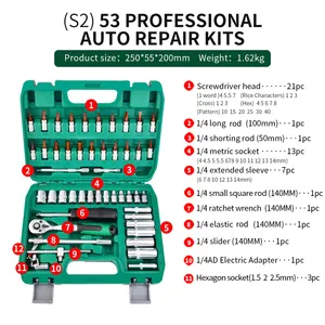 53 Uds. Kits de reparación de automóviles profesionales S2 Bits 1/4 Juego de llaves de trinquete caja de herramientas de mantenimiento