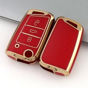 Funda de TPU con Borde Dorado para Llave de Coche Personalizada, Compatible con <span class=keywords><strong>VW</strong></span> MK7 Golf Golf7 Polo Tiguan Passat Skoda, Funda Plegable para Llave, Bolsa para Control Remoto - Product Image 2