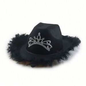 Chapeaux de cowgirl western pour femmes et filles, chapeau Fedora à bord roulé avec décorations de sequins, chapeau de cowgirl rose scintillant - Product Image 1