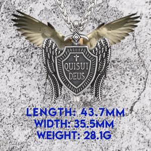 MECYLIFE Collier pendentif "Quis Ut <span class=keywords><strong>Deus</strong></span>" bouclier épée Saint Michel en acier inoxydable Collier pendentif aile d'ange Collier archange - Product Image 4