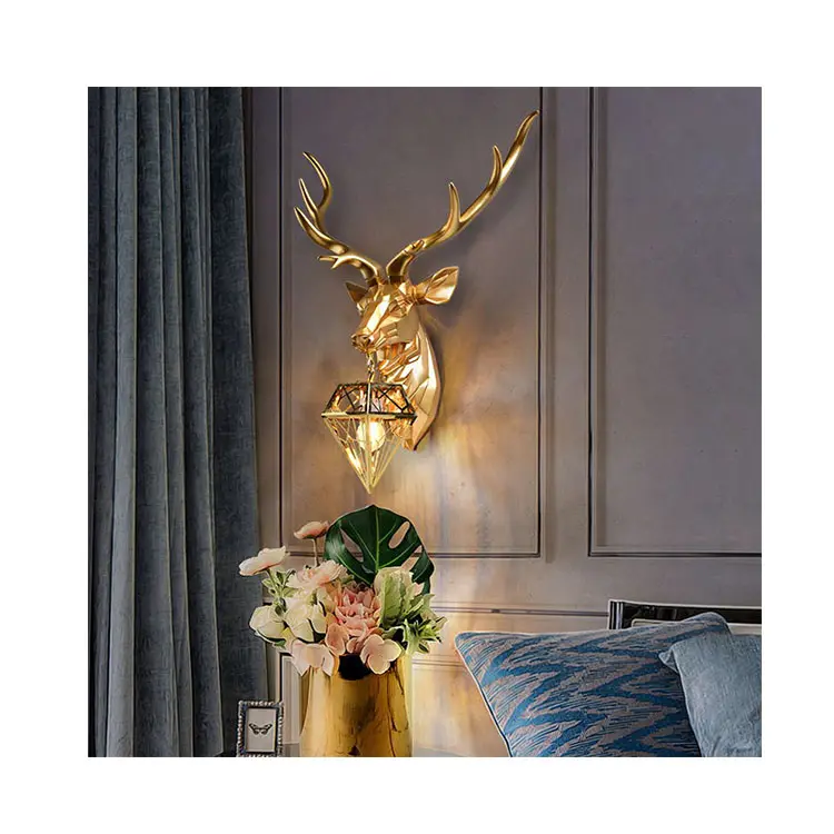 卸売鹿ヘッドランプ装飾品ウォールアートオーナメント卸売家の装飾樹脂鹿ヘッド像DIY家の装飾