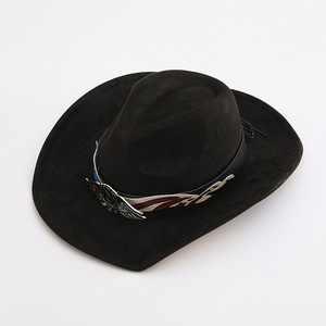 Sombrero <span class=keywords><strong>Vaquero</strong></span> de Ala Ancha de Gamuza de Alta Calidad con Detalles de Águila y Bandera para Viajes Casuales y Uso Profesional - Product Image 6