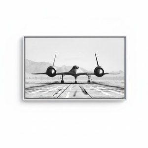 Impression sur toile SR-71 Blackbird, art mural monochrome d'avion à réaction, impression sur piste d'atterrissage, toile encadrée blanche - Product Image 2