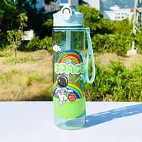 Bouteille d'eau sportive Astronaut, gourde portable en plastique pour enfants, résistante aux hautes températures, sans BPA, avec paille