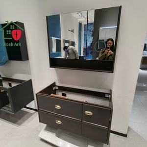 Mueble de Baño Lacado en Marrón con Diseño de Doble Cajón, Tiradores Dorados, Espejo Inteligente, Combinación Moderna para Uso Hospitalario - Product Image 5