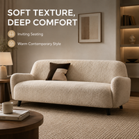 Canapé Bouclé Courbé Confortable avec Accoudoirs Rembourrés Intégrés, Revêtement Texturé Doux, Pieds Coniques Noirs – Idéal pour un Salon Minimaliste et Chaleureux