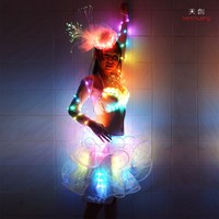Costume de danse orientale sexy pour fille avec soutien-gorge LED et jupe, vêtements LED pour fille, danse de salon chinoise pour filles, blanc