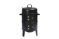 Barbecue vertical à charbon de bois avec couvercle, thermomètre, aérateur, doubles portes d'accès et grille ronde