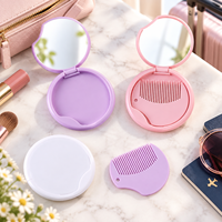 1PC Miroir Compact Portable avec Peigne Pliable Rond en Plastique pour Maquillage de Voyage pour Femmes, Étudiantes, Usage Quotidien et Domestique