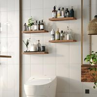 Étagères murales rustiques en bois de 15,8 pouces, robustes, à quatre niveaux, multifonctionnelles, avec support dissimulé pour le rangement dans la salle de bain et la cuisine