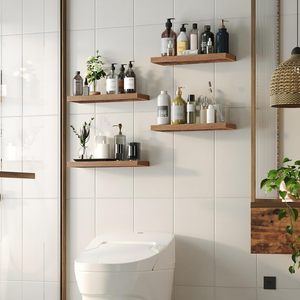 Estantes Flotantes de <span class=keywords><strong>Madera</strong></span> Rústica de 15.8 Pulgadas, Resistentes, de Cuatro Niveles, Multifuncionales, con Soporte Oculto <span class=keywords><strong>para</strong></span> Almacenamiento en Baño y Cocina - Product Image 5