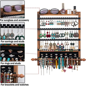 Ensemble de 3 organisateurs de bijoux muraux personnalisés en bois, style rustique, pour suspendre et présenter, idéal comme cadeau - Product Image 2