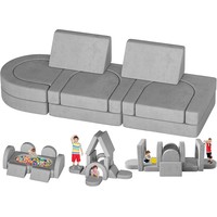 Canapé modulaire pour tout-petits 12 pièces avec 2 coussins triangulaires et 4 arches, canapé sectionnel en mousse pliable pour enfants, meubles de salle de jeux