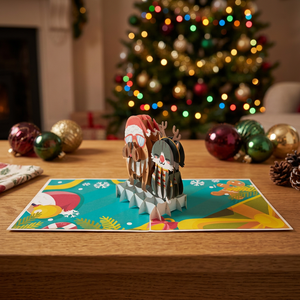 Carte de vœux pop-up de Noël du Vietnam, Hanoï, artisanat en papier fait main, design personnalisé chien et chat par Viet-craft - Product Image 3