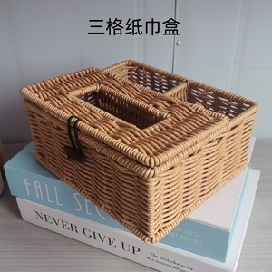 กล่องกระดาษทิชชูหวายเทียมทำมือ 20x17x9 ซม. สามช่องกันน้ำอเนกประสงค์ห้องนั่งเล่นห้องนอนห้องน้ำ 24 - Product Image 4