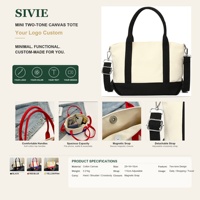 Tas Tote Kanvas Khusus Wanita, Tas Selempang Kecil Katun dengan Tali Lepas Pasang, Warna Blok, Penutup Magnetik, Tas Belanja Reusable