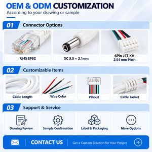 สายไฟ RJ45 DC แบบมีปลั๊ก 8P8C ตัวผู้ ขนาด 5.5x2.1 มม. พร้อมหัวต่อ 6 พิน XH2.54 สีขาว ความยาวตามสั่ง สายอะแดปเตอร์เครือข่าย 6 พิน JST XH - Product Image 4