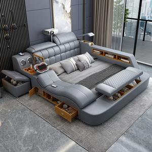 Современная роскошная мебель для спальни, электрические массажные кровати, двуспальная кровать размера «king-Size», кожа и матрас, дизайн - Product Image 3