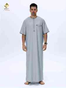 Al Haramain <b>Men's</b> Gray Cotton <b>Thobe</b> Long Sleeve Floor Length Modest Daily Wear Solid Color Breathable Traditional Arabic - Product Image 5