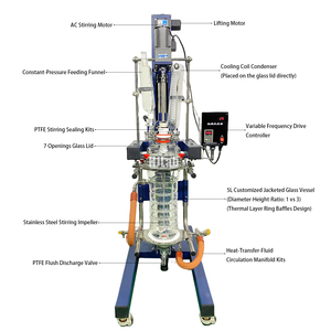 HJLab Fully Customizable 5L-50L <b>Jacketed</b> Glass Reactor With Lifting and Rotation <b>Jacketed</b> Glass Reactor <b>Jacketed</b> Glass Reactor - Product Image 1