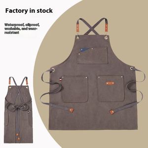 Delantal sin mangas con logotipo impreso personalizado, ecológico, cómodo, de lona gruesa, resistente a la suciedad, para el hogar, la cocina y el trabajo, con 1-4 bolsillos. - Product Image 1
