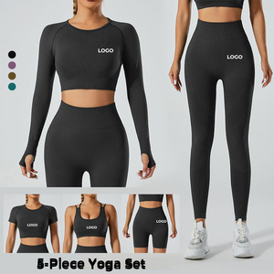 sports bra <b>pads</b> set yoga padded scoop <b>neck</b> sets 2025 t shirt fitness women high quality 5 piece sexy bras Yoga Sets - Product Image 5