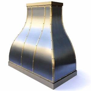 <span class=keywords><strong>Hotte</strong></span> de cuisine électrique murale en acier inoxydable de 48 pouces, forme cloche, sur mesure, avec rivets en laiton, finition brossée, style campagne française pour hôtel - Product Image 4