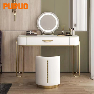 Coiffeuse moderne PURUO avec miroir, tiroirs <span class=keywords><strong>en</strong></span> MDF et pieds <span class=keywords><strong>en</strong></span> acier inoxydable doré, idéale pour chambre ou petit espace - Product Image 1