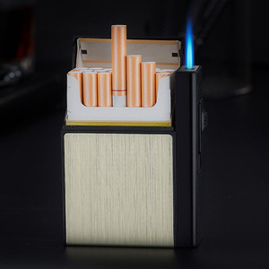 Étui à cigarettes portable en métal et plastique, étanche, doré, personnalisé, avec briquet à gaz, vente en gros - Product Image 1
