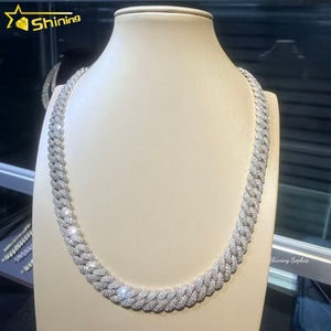 Collier tendance en argent sterling 925, style hip-hop, avec moissanite taille ronde 10 mm, testée au diamant, chaîne cubaine, entièrement pavée - Product Image 1