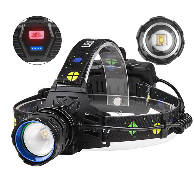 New 100000LM 30W LED Rechargeable Headlamp with IP66 Waterproof 5 Light Modes & Telescopic Zoom for Camping & Fishing