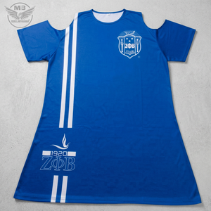 Vestido Personalizado DesiZeta Phi Beta para Mujer, Ecológico, Azul, Manga Corta, Cuello Alto, Largo hasta la Rodilla, con Botones y Hombros Descubiertos - Product Image 3