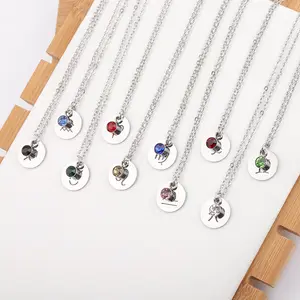 Stainless Steel Hollow Round 12 Zodiac Signs Pendant Necklace Birthstone Zodiac Constellations Pendant Necklace Birthday Gifts