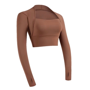 Ropa de Yoga con Relleno en el Pecho, Top Corto de Secado Rápido para Correr, Top de Entrenamiento Ajustado, Sexy y Moldeador, Manga Larga Deportiva - Product Image 4