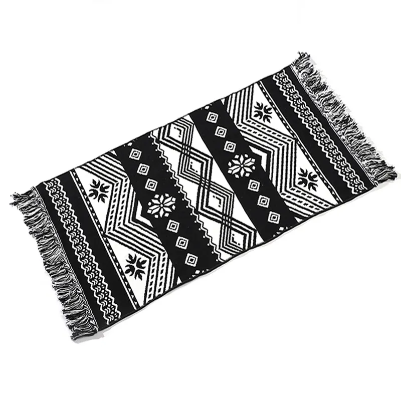 שטיח בוהמיאני שחור ולבן שטיח בוהמיאן שחור לבן עם כותנה רחיצה
