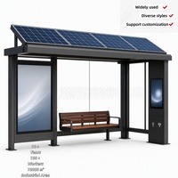 Abri de bus solaire moderne en acier rectangulaire intelligent, station d'arrêt de bus alimentée à l'énergie solaire avec éclairage LED et panneau publicitaire