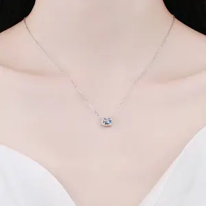 1 carat moissanite 925 collier en argent sterling taille émeraude VVS bijoux de mode femmes pt950 collier plaqué or