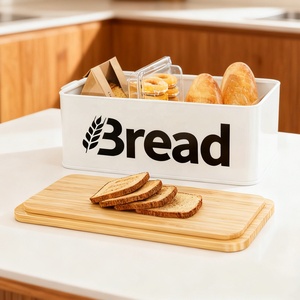 Cổ Điển Nhà Bếp Trang Trí Nội Thất Bánh Mì Lưu Trữ <span class=keywords><strong>Container</strong></span> Kim Loại Hiện Đại Bánh Mì Box Với Tre Cắt Board Nắp - Product Image 5