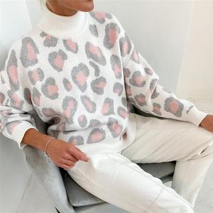 Maglione con stile Casual da donna lavorato a <span class=keywords><strong>maglia</strong></span> caldo Vintage di base bianco 2025 invernale con stampa leopardata oversize - Product Image 3