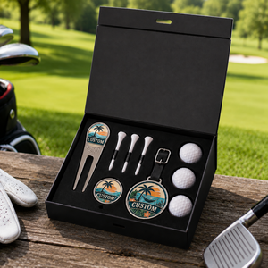 Set de Regalo de Golf Personalizado de Alta Calidad con Diseño de Atardecer Tropical, Logotipo Personalizado, Herramienta para Reparar el Césped con Forma de <span class=keywords><strong>Palmera</strong></span>, Marcador de Pelota de Golf y Etiqueta para Bolsa de Golf - Product Image 1