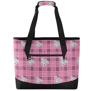 Aloha Cooler Tote Pink Palaka Picnic Beach Custom Logo Leakproof Insulated Bag Insulated Thermal Grocery Shopping Cooler Bag - Product Image 2