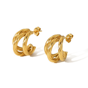 Pendientes de Aro con Alambre Trenzado, Chapados en Oro de 18K, Acero Inoxidable, Forma Geométrica de C, Unisex, para Uso Diario - Product Image 4