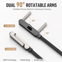 Cable de Carga Rápida de 240W con Soporte Plegable para Teléfono, Cable de Datos en Ángulo Recto para Teléfono, Tableta, Portátil, Accesorios de Juego