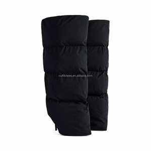 Volume exagéré en cuir de veau talon aiguille filles genou haute botte droite jambe large femmes bottes nouveau Wader 110mm botte en cuir - Product Image 3